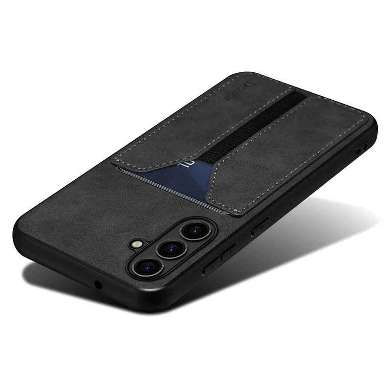 DENIOR For Samsung Galaxy A36 5G Case Elastic Card Holder PU Leather + TPU + PC Phone Cover - Black