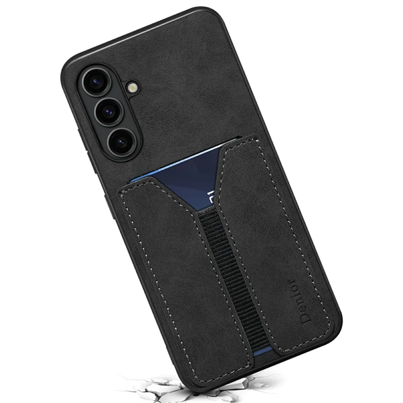 DENIOR For Samsung Galaxy A36 5G Case Elastic Card Holder PU Leather + TPU + PC Phone Cover - Black