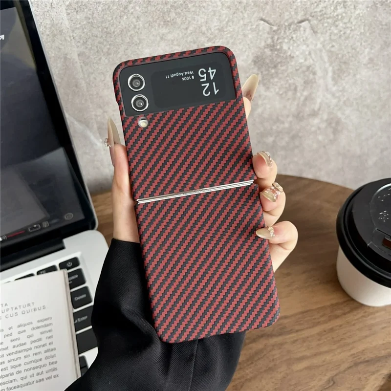 For Samsung Galaxy Z Flip3 5G Magnetic Case Carbon Fiber Texture Slim Shockproof PC Phone Cover - Red