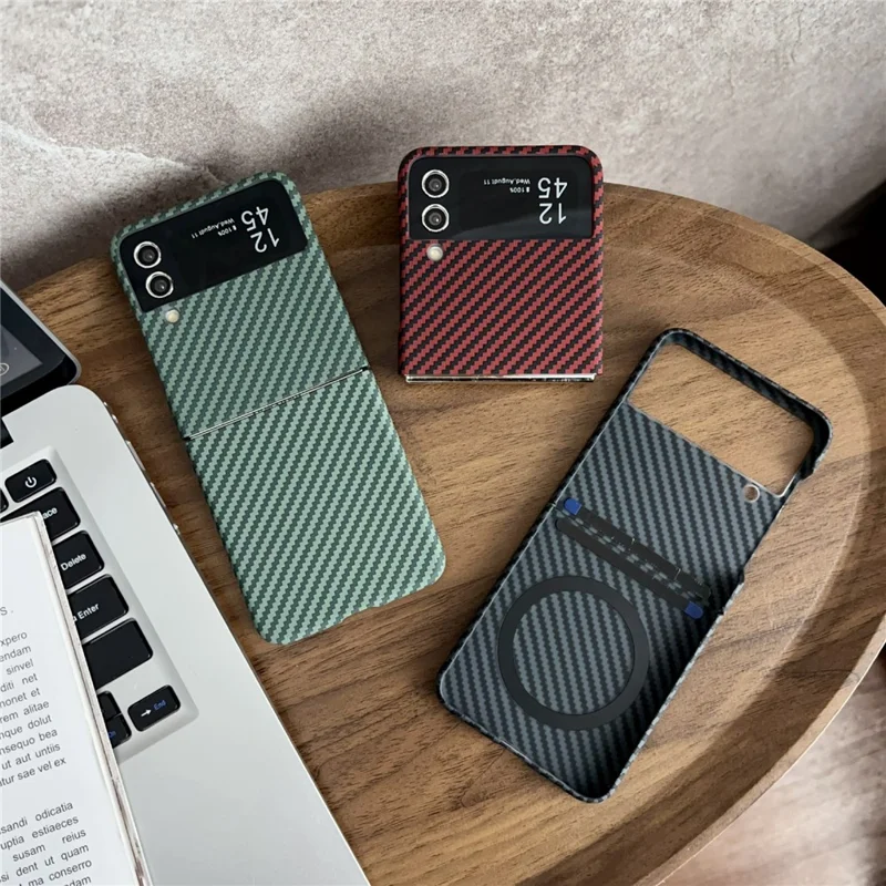 For Samsung Galaxy Z Flip3 5G Magnetic Case Carbon Fiber Texture Slim Shockproof PC Phone Cover - Red