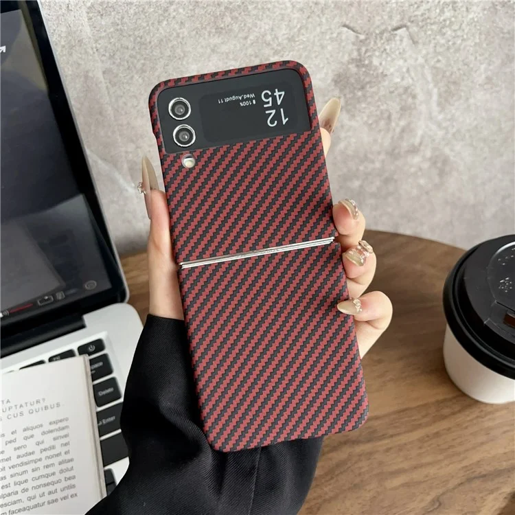 Funda magnética para Samsung Galaxy Z Flip4 5G, textura de fibra de carbono, delgada y a prueba de golpes, cubierta de PC - Rojo