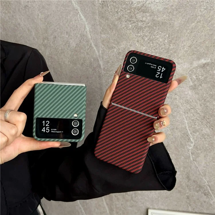 Funda magnética para Samsung Galaxy Z Flip4 5G, textura de fibra de carbono, delgada y a prueba de golpes, cubierta de PC - Rojo