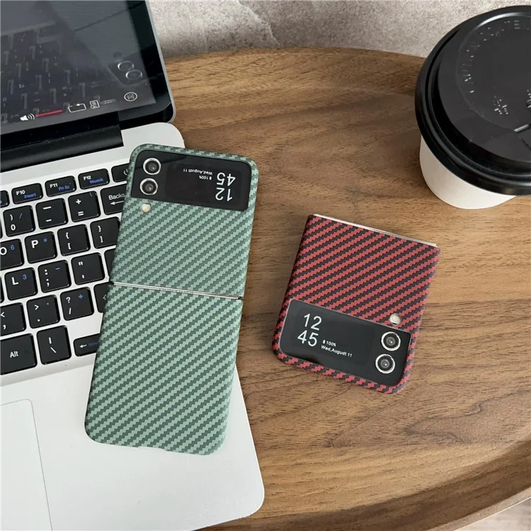 Capa Magnética para Samsung Galaxy Z Flip3 5G com Textura de Fibra de Carbono, Slim, à Prova de Choque, em PC - Vermelho