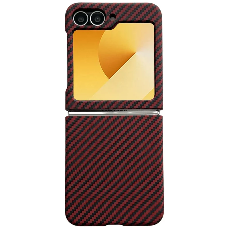 Capa Magnética para Samsung Galaxy Z Flip6 5G com Textura de Fibra de Carbono, Slim à Prova de Choque, PC - Vermelho