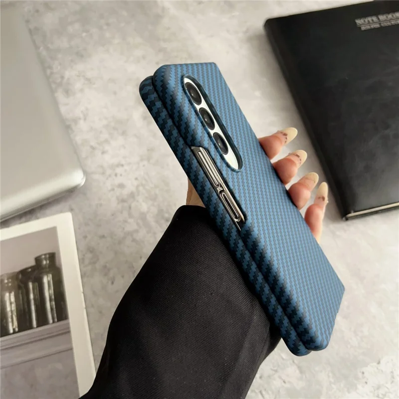 For Samsung Galaxy Z Fold3 5G Magnetic Case Carbon Fiber Texture PC Phone Cover with Screen Protector - Black