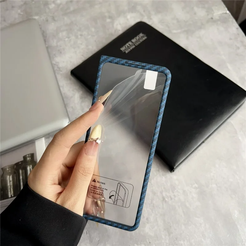 For Samsung Galaxy Z Fold3 5G Magnetic Case Carbon Fiber Texture PC Phone Cover with Screen Protector - Black