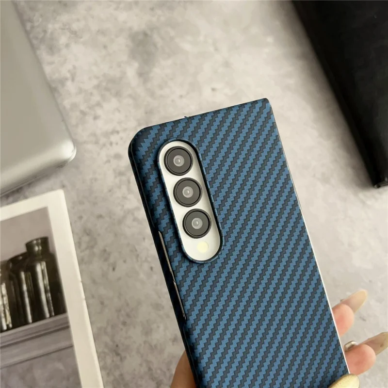 For Samsung Galaxy Z Fold3 5G Magnetic Case Carbon Fiber Texture PC Phone Cover with Screen Protector - Black