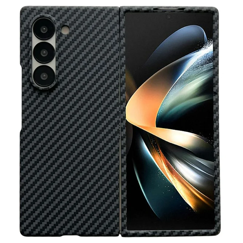 Funda Magnética para Samsung Galaxy Z Fold4 5G con Textura de Fibra de Carbono, Tapa Protectora de Teléfono de PC con Protector de Pantalla - Negro