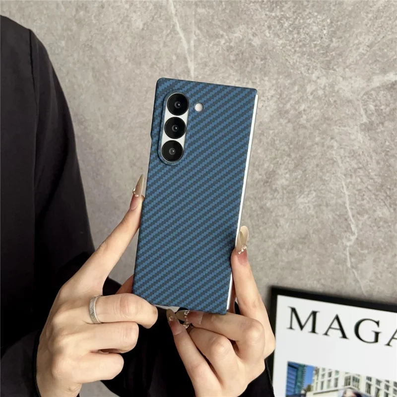 For Samsung Galaxy Z Fold4 5G Magnetic Case Carbon Fiber Texture PC Phone Cover with Screen Protector - Blue