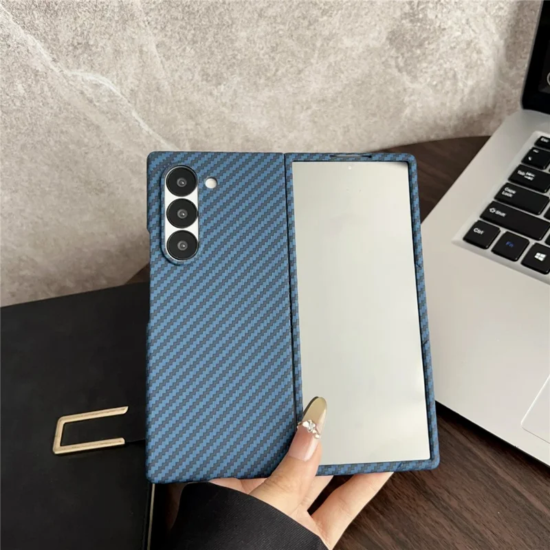 For Samsung Galaxy Z Fold4 5G Magnetic Case Carbon Fiber Texture PC Phone Cover with Screen Protector - Blue