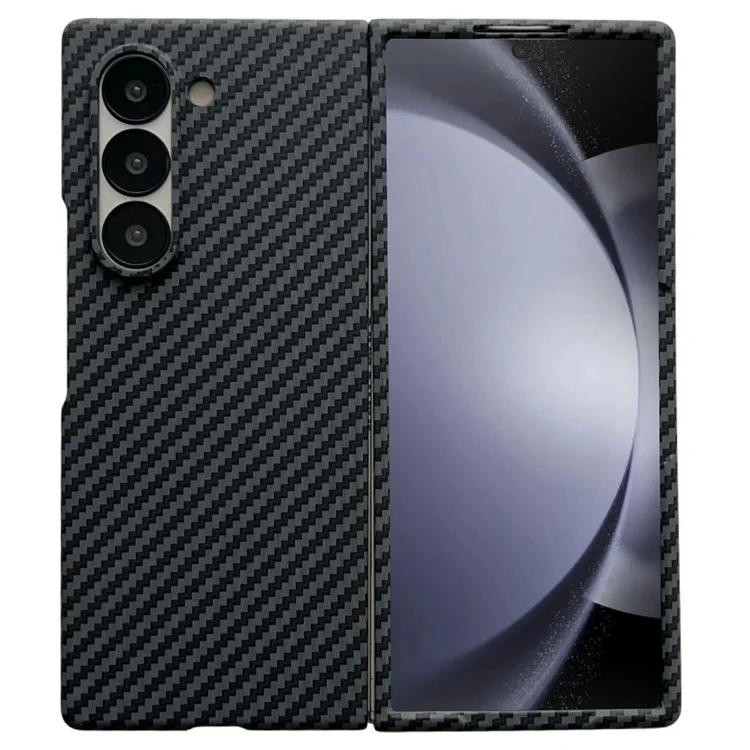 For Samsung Galaxy Z Fold5 5G Magnetic Case Carbon Fiber Texture PC Phone Cover with Screen Protector - Black