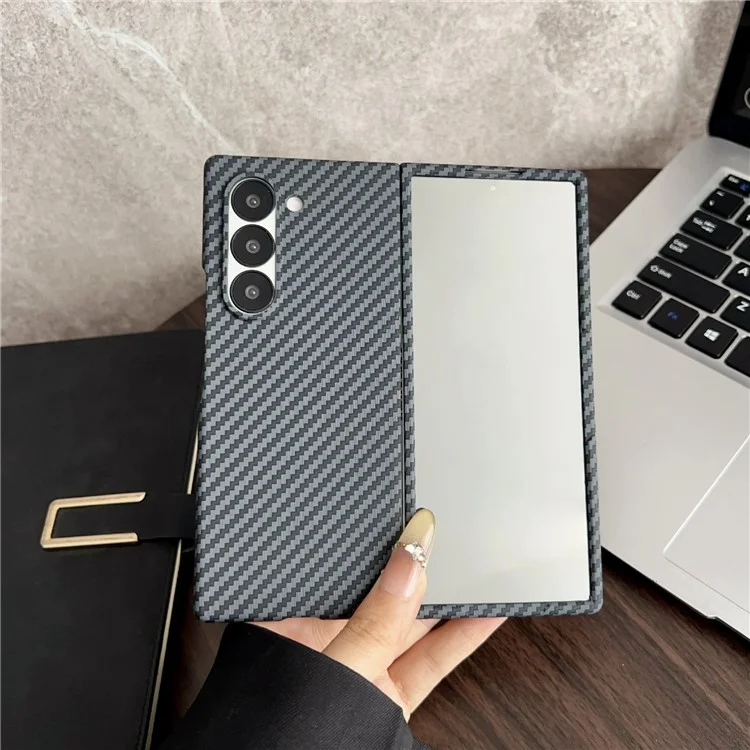 For Samsung Galaxy Z Fold5 5G Magnetic Case Carbon Fiber Texture PC Phone Cover with Screen Protector - Black