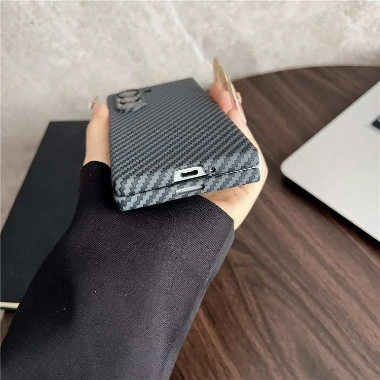 For Samsung Galaxy Z Fold5 5G Magnetic Case Carbon Fiber Texture PC Phone Cover with Screen Protector - Black