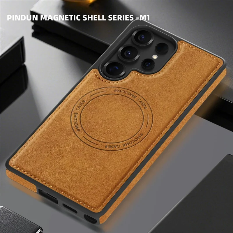 For Samsung Galaxy S25 Ultra Magnetic Case Leather Back Phone Cover - Brown