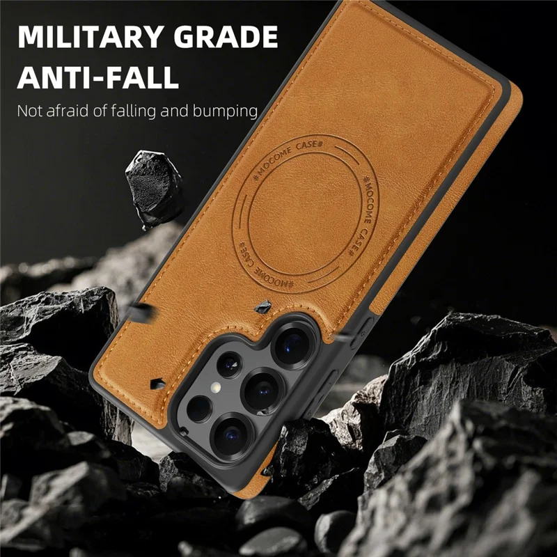 For Samsung Galaxy S25 Ultra Magnetic Case Leather Back Phone Cover - Brown