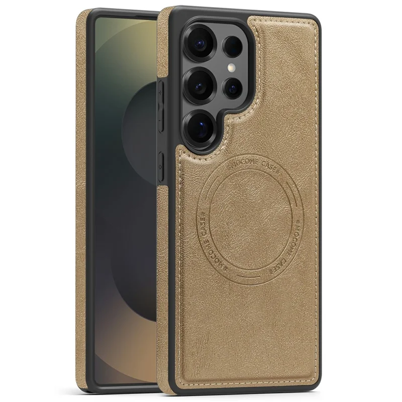 For Samsung Galaxy S25 Ultra Magnetic Case Leather Back Phone Cover - Desert Gold
