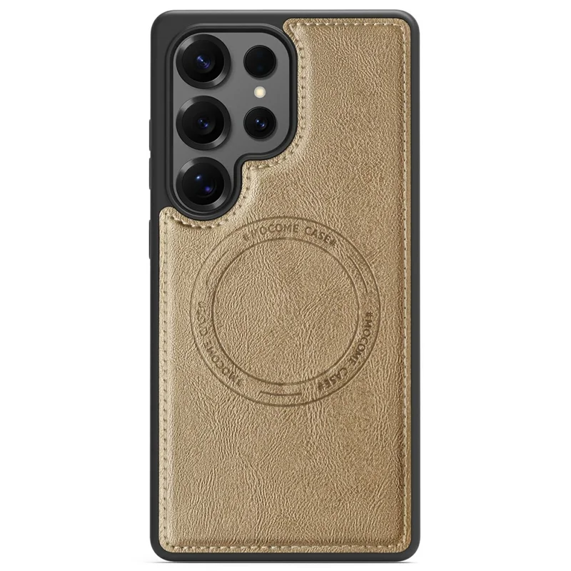 For Samsung Galaxy S25 Ultra Magnetic Case Leather Back Phone Cover - Desert Gold