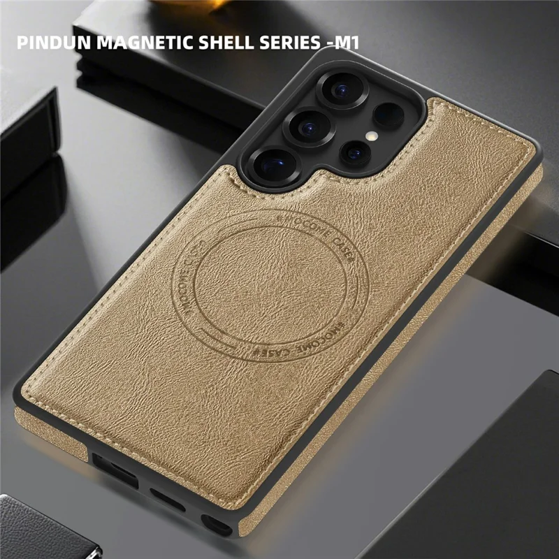 For Samsung Galaxy S25 Ultra Magnetic Case Leather Back Phone Cover - Desert Gold
