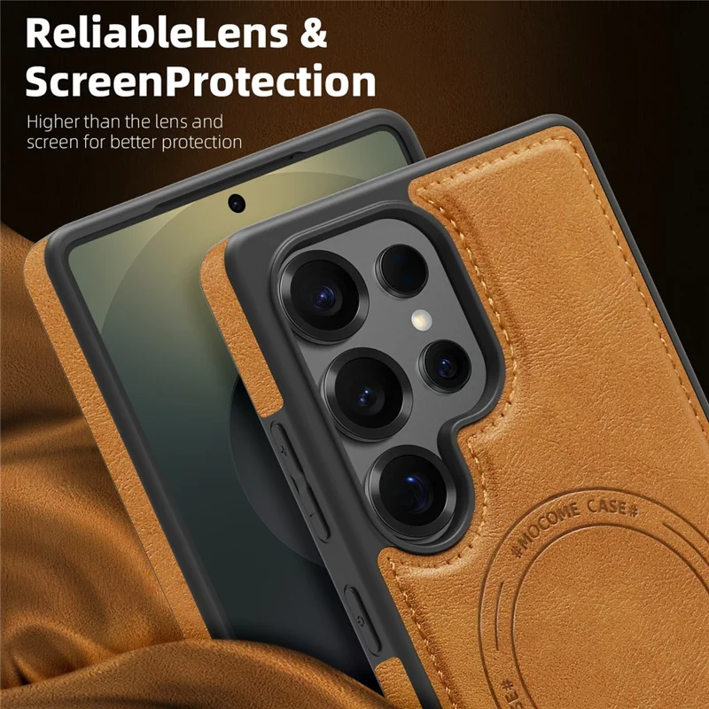 For Samsung Galaxy S25 Ultra Magnetic Case Leather Back Phone Cover - Desert Gold