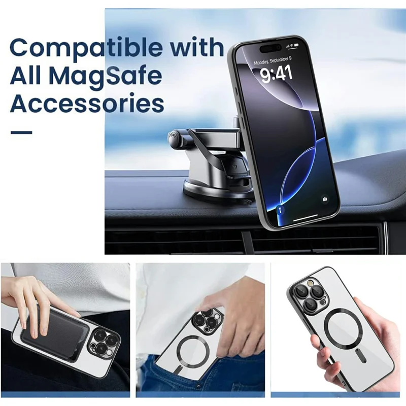 For iPhone 16 Pro Case Compatible with MagSafe TPU + PC Clear Back Cover - Titanium Grey