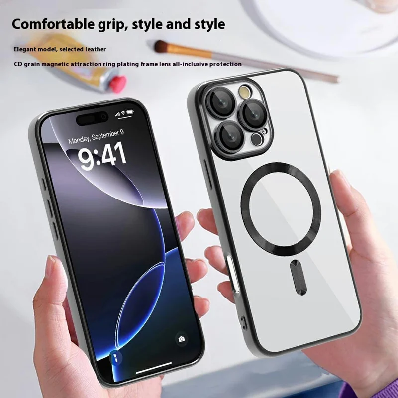 For iPhone 16 Pro Case Compatible with MagSafe TPU + PC Clear Back Cover - Titanium Grey