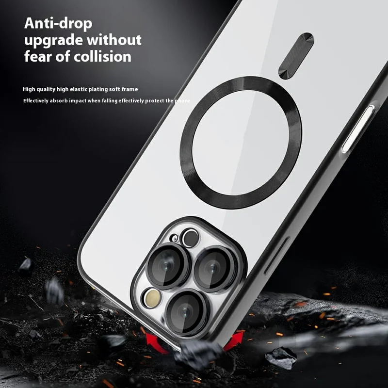 For iPhone 16 Pro Case Compatible with MagSafe TPU + PC Clear Back Cover - Titanium Grey