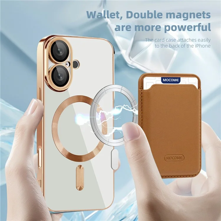 For iPhone 16 Plus Case Compatible with MagSafe TPU + PC Mobile Cover with Card Bag - Brown