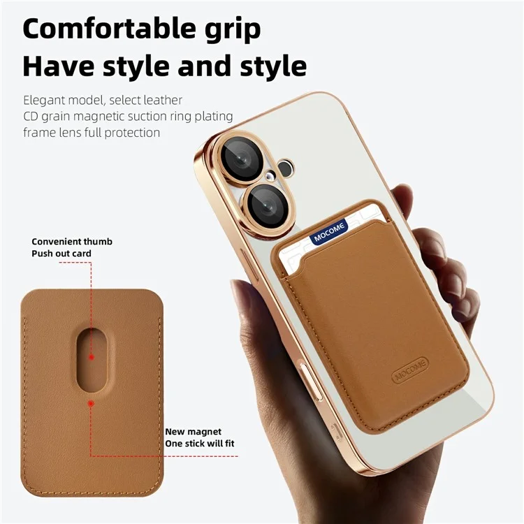 For iPhone 16 Plus Case Compatible with MagSafe TPU + PC Mobile Cover with Card Bag - Brown