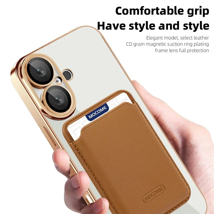For iPhone 16 Plus Case Compatible with MagSafe TPU + PC Mobile Cover with Card Bag - Brown