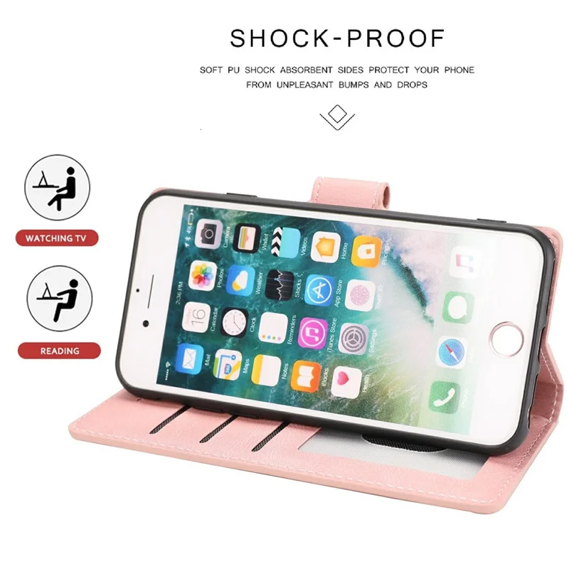 For iPhone 16e Case PU Leather Phone Cover with Wallet Stand - Pink