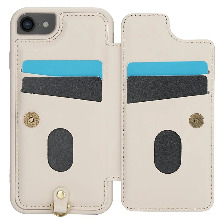 SY-001 For iPhone 16e Case Card Slots Leather Coated TPU Flower Phone Cover - Beige