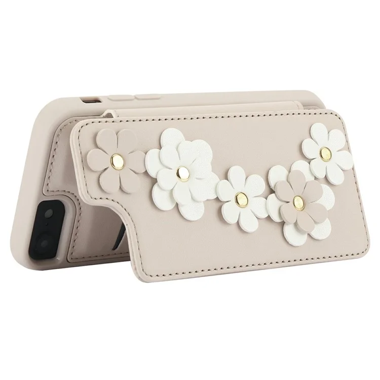 SY-001 For iPhone 16e Case Card Slots Leather Coated TPU Flower Phone Cover - Beige