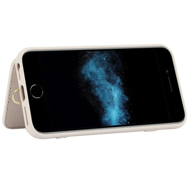 SY-001 For iPhone 16e Case Card Slots Leather Coated TPU Flower Phone Cover - Beige