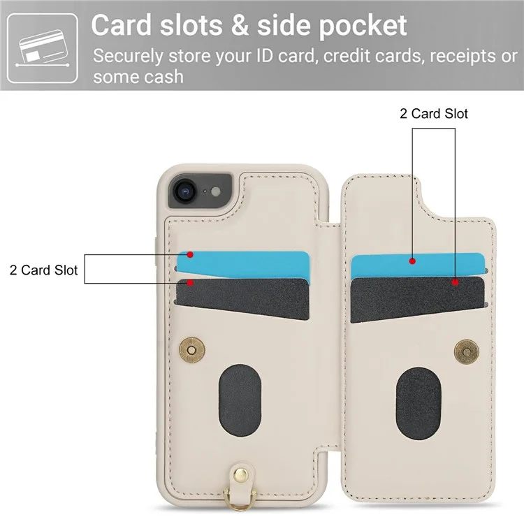 SY-001 For iPhone 16e Case Card Slots Leather Coated TPU Flower Phone Cover - Beige