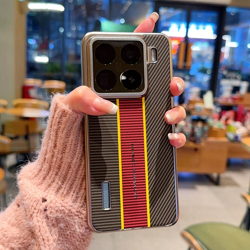 Voor Xiaomi 15 Hoesje Vezelstructuur Leer + PC Telefoonhoes