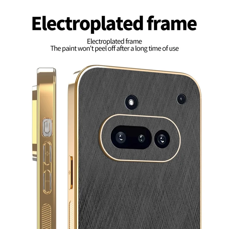 KADEM til Nothing Phone (3a) etui med elektropladering, silketekstur PU + TPU bagside - Sort