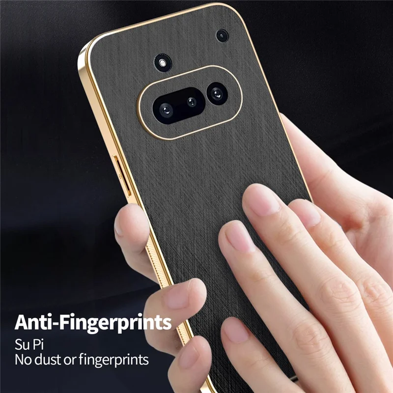 KADEM til Nothing Phone (3a) etui med elektropladering, silketekstur PU + TPU bagside - Sort