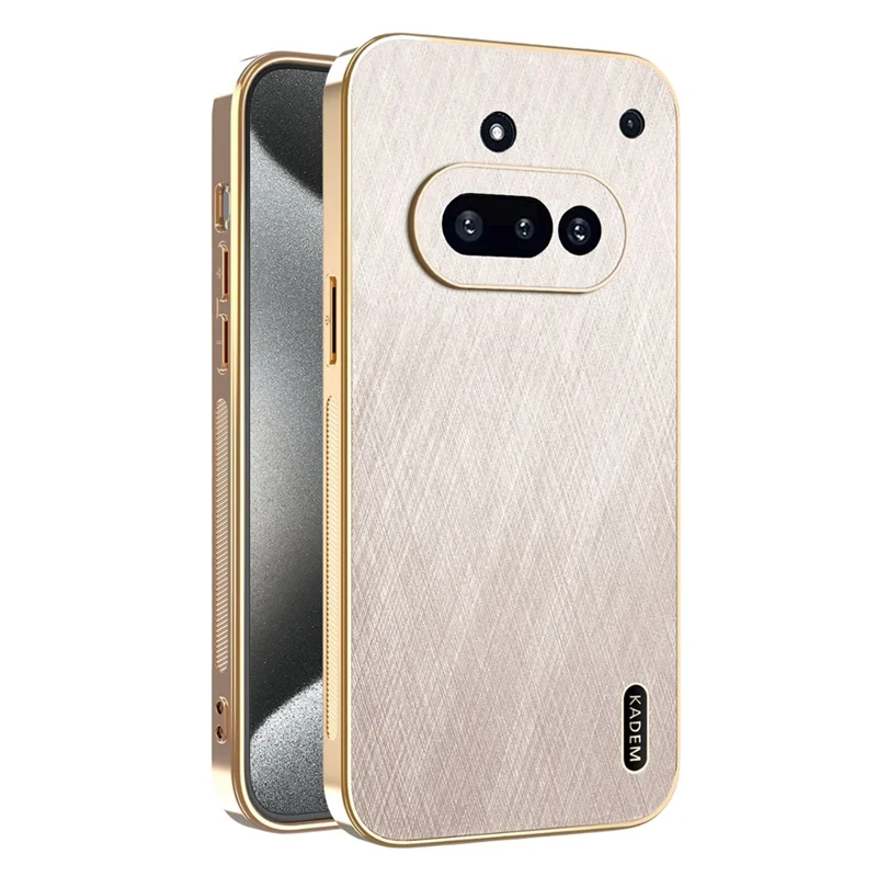 KADEM For Nothing Phone (3a) Case Electroplating Silk Texture PU + TPU Phone Back Cover - Gold