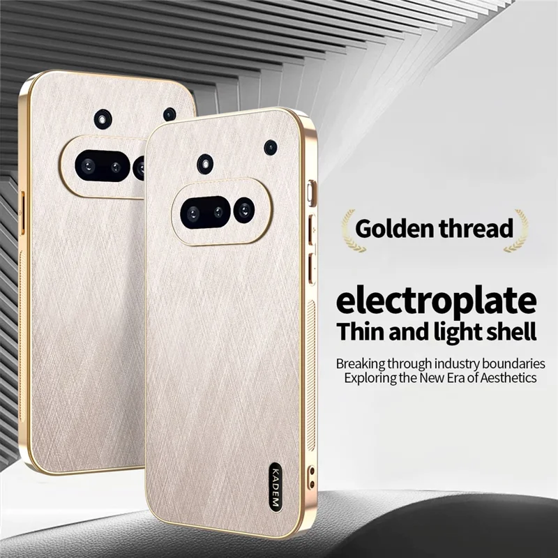 KADEM For Nothing Phone (3a) Case Electroplating Silk Texture PU + TPU Phone Back Cover - Gold
