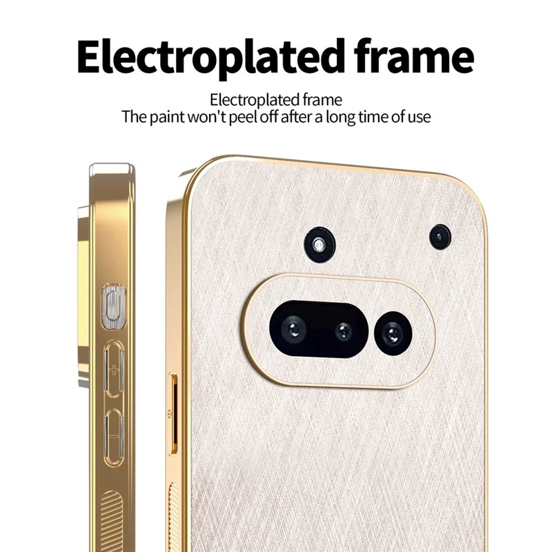 KADEM For Nothing Phone (3a) Case Electroplating Silk Texture PU + TPU Phone Back Cover - Gold