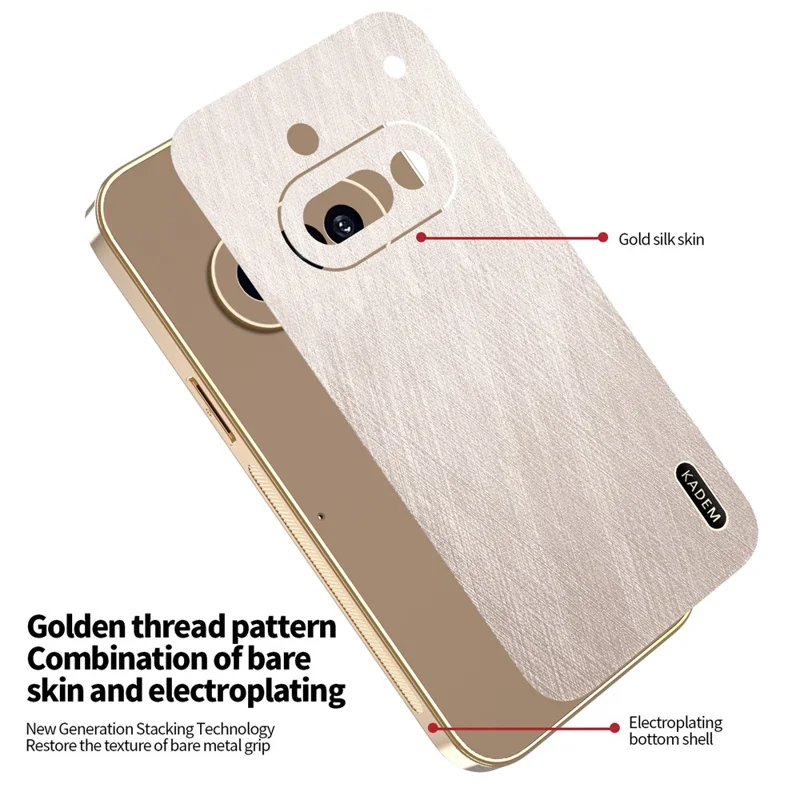 KADEM For Nothing Phone (3a) Case Electroplating Silk Texture PU + TPU Phone Back Cover - Gold