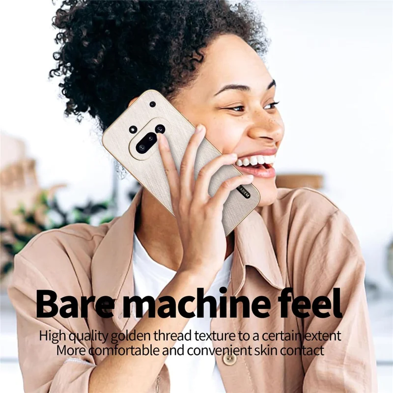 KADEM For Nothing Phone (3a) Case Electroplating Silk Texture PU + TPU Phone Back Cover - Gold