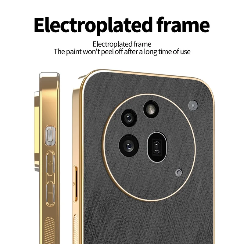 KADEM Per Nothing Phone (3a) Pro Cover Elettroplaccato Texture di Seta PU + TPU Cover Posteriore Telefono - Nero
