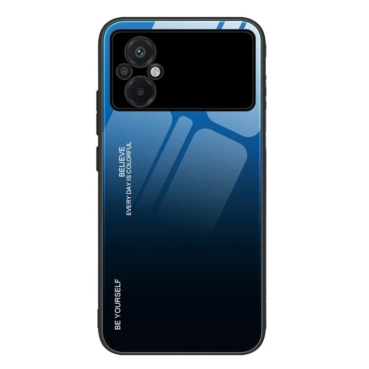 Per Xiaomi Poco M5 4G Color Gradient Phone Case Soft TPU Border Tempered Glass+PC Back Cover Drop Resistant Cover - Blu / Nero