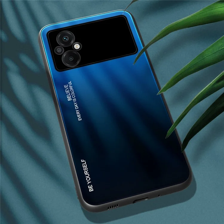 Per Xiaomi Poco M5 4G Color Gradient Phone Case Soft TPU Border Tempered Glass+PC Back Cover Drop Resistant Cover - Blu / Nero