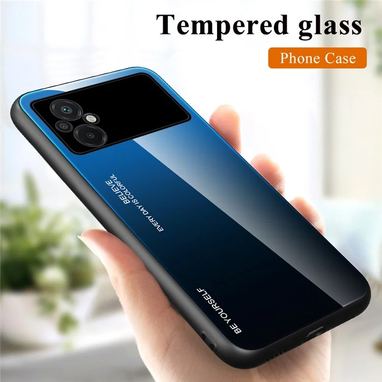 Per Xiaomi Poco M5 4G Color Gradient Phone Case Soft TPU Border Tempered Glass+PC Back Cover Drop Resistant Cover - Blu / Nero