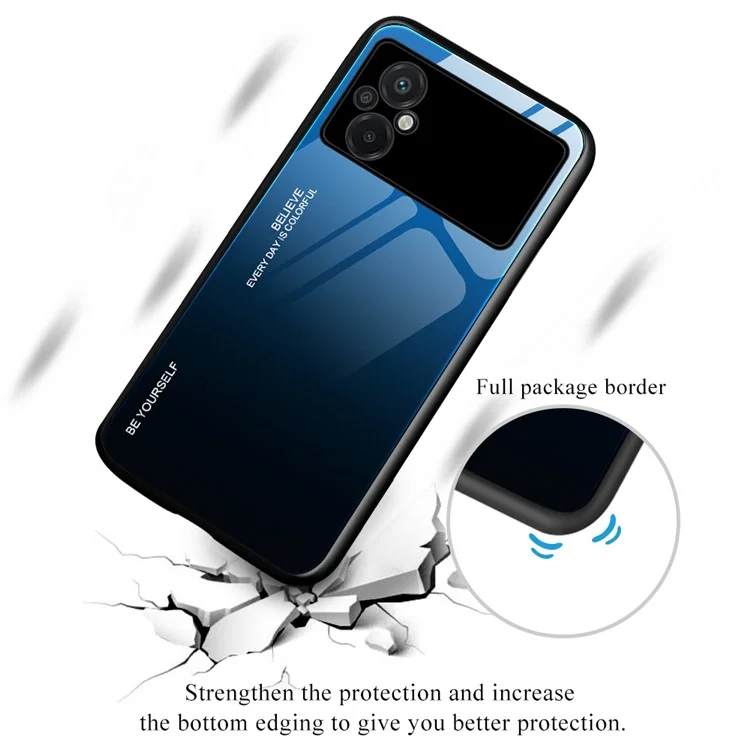 Per Xiaomi Poco M5 4G Color Gradient Phone Case Soft TPU Border Tempered Glass+PC Back Cover Drop Resistant Cover - Blu / Nero
