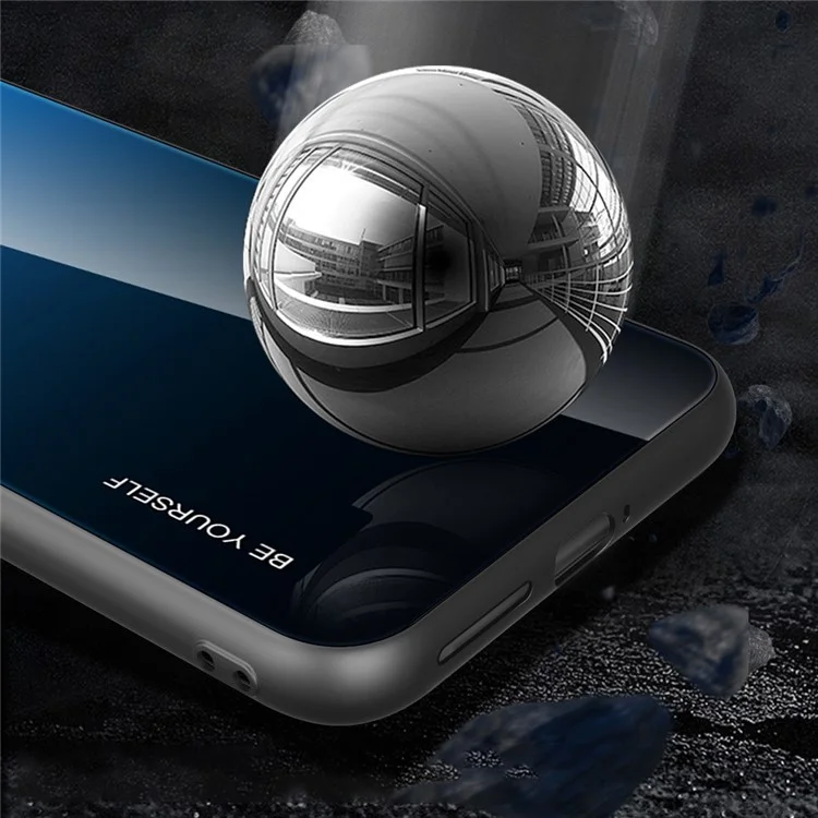 Per Xiaomi Poco M5 4G Color Gradient Phone Case Soft TPU Border Tempered Glass+PC Back Cover Drop Resistant Cover - Blu / Nero