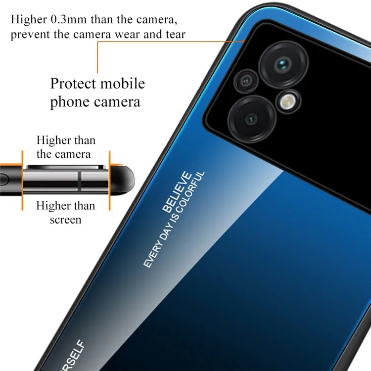 Per Xiaomi Poco M5 4G Color Gradient Phone Case Soft TPU Border Tempered Glass+PC Back Cover Drop Resistant Cover - Blu / Nero