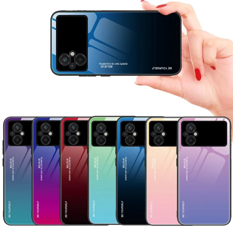 Per Xiaomi Poco M5 4G Color Gradient Phone Case Soft TPU Border Tempered Glass+PC Back Cover Drop Resistant Cover - Blu / Nero